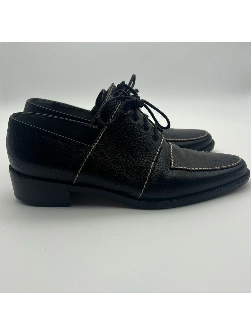 Walter Steiger Dark Brown with cream stitching Vintage Lace Up Loafers size 8 - Picture 8 of 11
